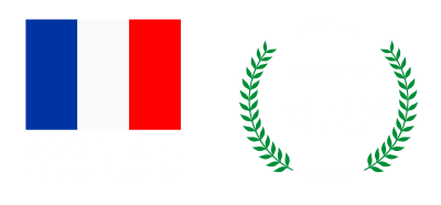 logo drapeau français bleu blanc rouge et logo en forme de cercle avec feuille de laurier et inscription  l'innovation utile au coeur  de nos machines